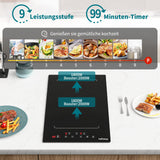 IsEasy Domino Induktionskochfeld Mit Flexzonen - 2 Platten, 9 Leistungsstufen, Boost-Funktion, Kindersicherung, 1-99min Timer, 29.5cm, 3400W, Schwarz