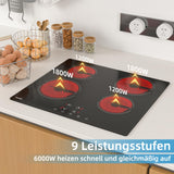 WEHIMO Glaskeramikkochfeld, Glaskeramikkochfeld 4 platten, 59cm, 6000W, 4 Kochzonen (1800W*2+1200W*2), 9 Heizstufen, Berührungssteuerung, Kindersicherung, 1-99min Timer, Geeignet für Alle Töpfe