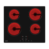 WEHIMO Glaskeramikkochfeld, Glaskeramikkochfeld 4 platten, 59cm, 6000W, 4 Kochzonen (1800W*2+1200W*2), 9 Heizstufen, Berührungssteuerung, Kindersicherung, 1-99min Timer, Geeignet für Alle Töpfe