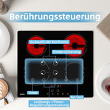 WEHIMO Glaskeramikkochfeld, Glaskeramikkochfeld 4 platten, 59cm, 6000W, 4 Kochzonen (1800W*2+1200W*2), 9 Heizstufen, Berührungssteuerung, Kindersicherung, 1-99min Timer, Geeignet für Alle Töpfe