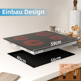 WEHIMO Glaskeramikkochfeld, Glaskeramikkochfeld 4 platten, 59cm, 6000W, 4 Kochzonen (1800W*2+1200W*2), 9 Heizstufen, Berührungssteuerung, Kindersicherung, 1-99min Timer, Geeignet für Alle Töpfe