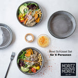 Moritz & Moritz 6x Smoothie Bowl Schüssel aus Porzellan Anthrazit – Buddha Bowl Schüssel für 6 Personen – Als Suppenschüssel, Salatschalen und Müslischalen Set