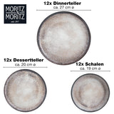 Moritz & Moritz VIDA Geschirrset 12 Personen Beige 36-tlg. - Modernes Porzellan Geschirr Set - Kratz-, Mikrowellen- & Spülmaschinenfest, Essgeschirr, Tafelservice, Kombiservice 12 Personen