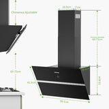 Dunstabzugshaube 60 cm, IsEasy Umluft Dunstabzugshaube mit 524 m³/h starke Saugleistung, Wandhaube 60 cm mit kohlefilter, 4 Einstellstufen, Abluftmodus,1-9-Minuten-Timer, 58 dB, Schwarz, Effizienz A++